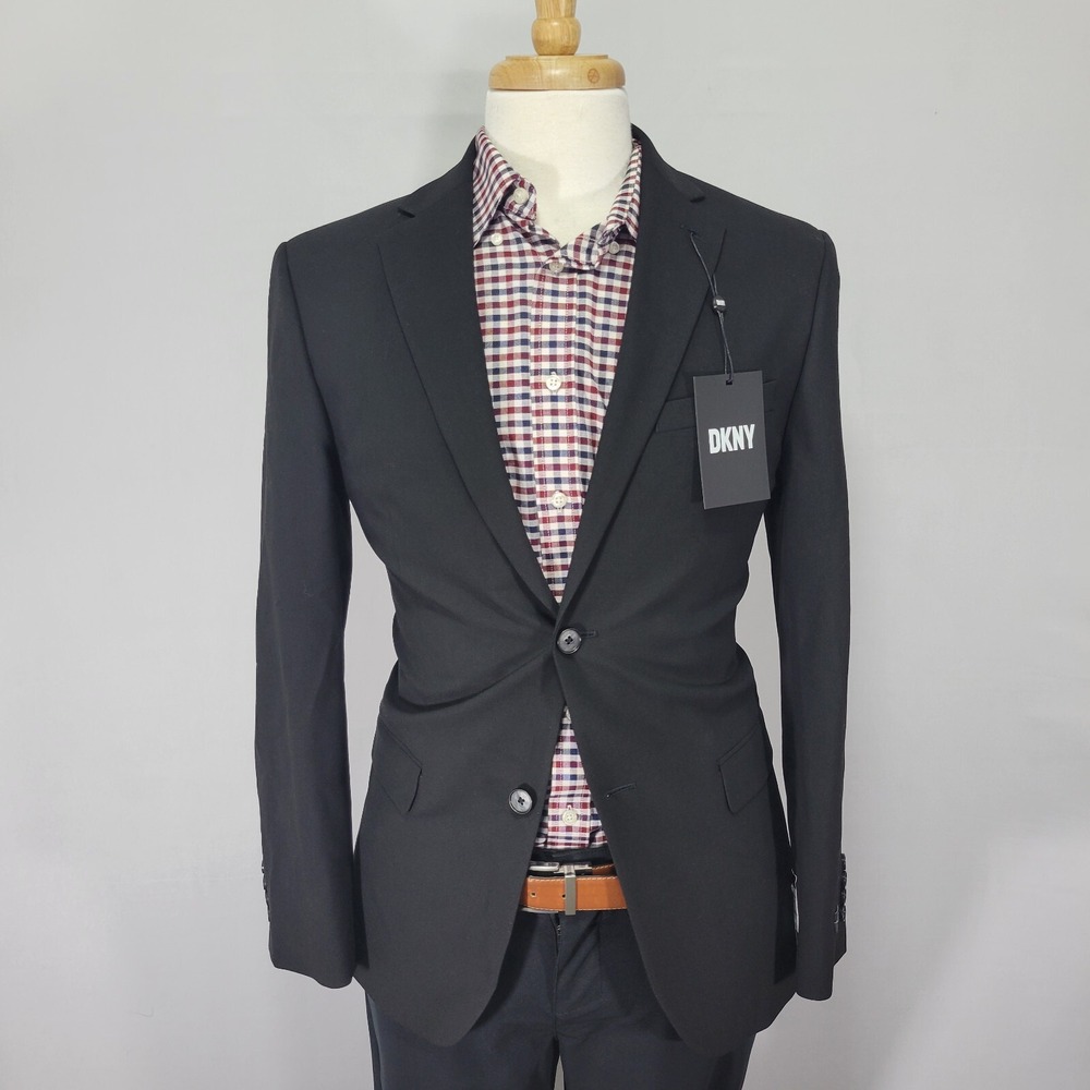 DKNY Men's Sport Coat Suit Jacket DURAN Two Button Black Poly‎ Blend 36R NEW